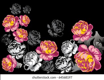 Illustration mit roten und schwarzen Rosen