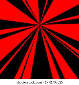 Illustration of red and black sun rays. Stripes meeting in one place. United abstract geometric wallpaper poster for advertising background or printing. Decorative template.