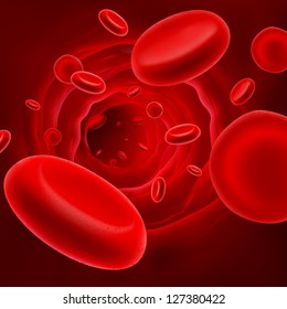 Illustration Of Red Blood Cell Flowing In Artery