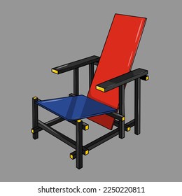 An illustration of a red, blue chair, vintages. Flat vector illustration isolated on gray background.