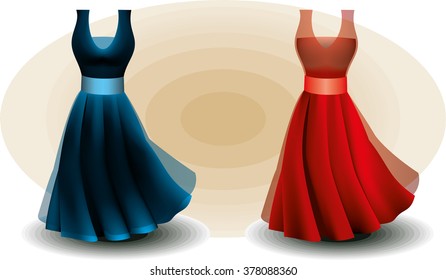 Illustration of red and blue dresses