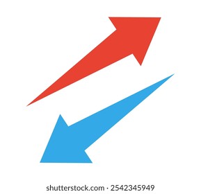 Illustration of red and blue left and right arrows seen from the front.