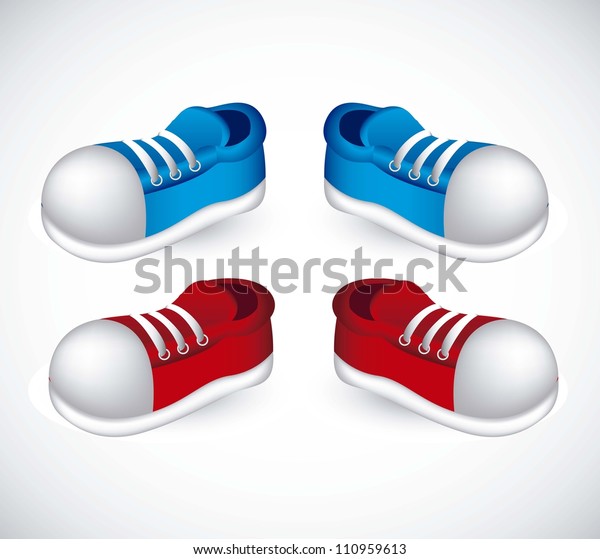 illustration of red and blue shoes with\
laces, vector\
illustration
