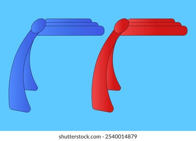 Illustration of red and blue winter scarves, perfect for Christmas and New Years designs. Adds a cozy, seasonal touch to holiday graphics.