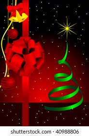 Illustration of a red bow and a metaphoric Christmas tree