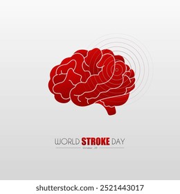 Illustration eines roten Gehirns, World Stroke Day Poster, jährlich gefeiert am 29. Oktober