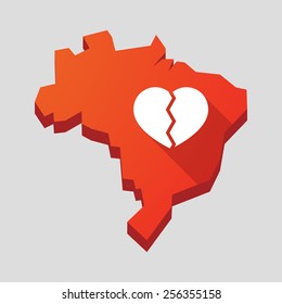 Illustration of a red Brazil map with a broken heart 