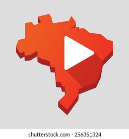 Illustration of a red Brazil map with a play sign