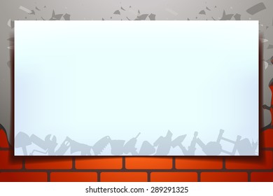 illustration of red brick wall with white board on it