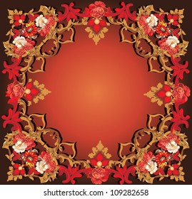 illustration with red and brown abstract frame