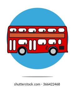 Illustration of a red bus with blue circle background