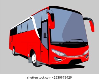 Ilustración de una vista frontal de autobús rojo