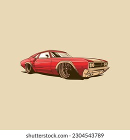 Illustration of a red car. Vector graphics for t-shirt prints and other uses.