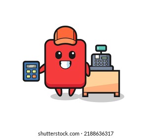 Illustration Of Red Card Character As A Cashier , Cute Style Design For T Shirt, Sticker, Logo Element