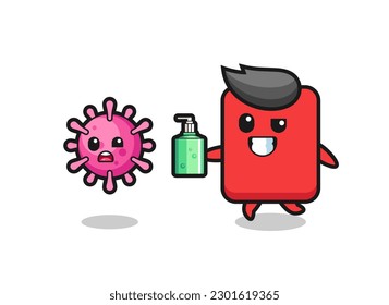 illustration of red card character chasing evil virus with hand sanitizer , cute style design for t shirt, sticker, logo element