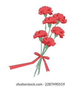 Illustration of red carnations with ribbon, Vector illustration
