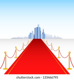 illustration of red carpet for building and skyscraper