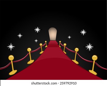 Ilustración de una alfombra roja que lleva a una entrada distante
