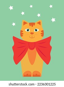 illustration with a red cat and a red  bow