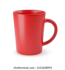 Illustration of Red Ceramic Coffee Cup or Tea Mug on a White Background. Isolated Mockup with Shadow Effect, and Copy Space for Your Design