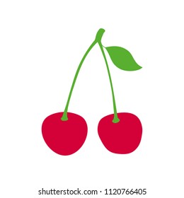 Illustration of  red cherry with leaf. Vector cherry.