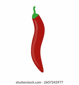 Illustration of a red chili pepper on a light background. The chili pepper is long and curved, with a green stem. The chili pepper design is spicy and brightly colored.