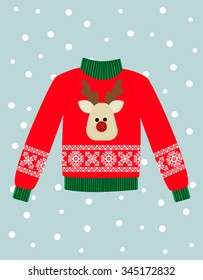 illustration of a red Christmas sweater with deer.