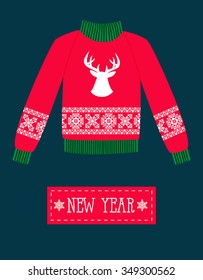 illustration of a red Christmas sweater with deer.