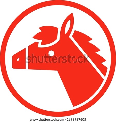 Illustration of a red circular stamp featuring the side profile of a horse