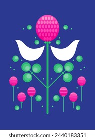 Illustration of the red clover flower  and peace dove in decorative style