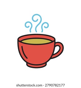 Illustration of a red coffee cup with steam rising from hot beverage