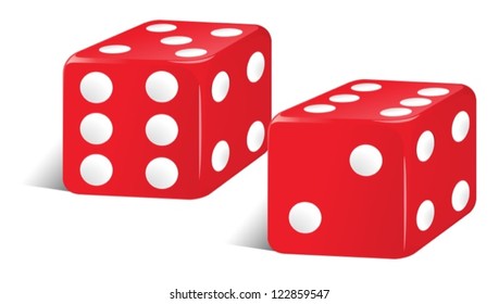 Illustration of red color dices on a white background