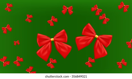 illustration of red color xmas bows on green background
