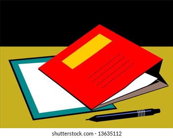 Illustration of red colour folder and pen	