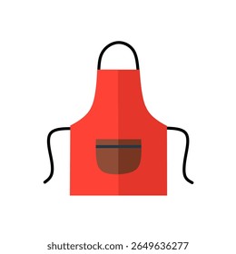 illustration of a red cooking apron with a central pocket, ideal for kitchen, chef, or culinary-themed design. Flat style, isolated on white backgroun