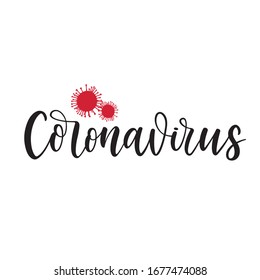 Illustration of red coronavirus particles (virions) with black handwritten lettering. Shape of solar corona. Novel coronavirus SARS, MERS, COVID-19, 2019-nCoV. Virus pandemic protection concept.
