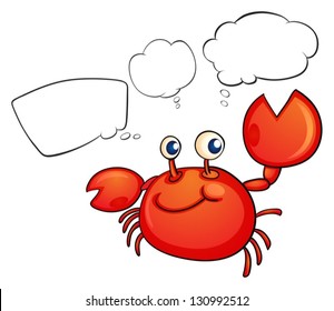 Illustration of a red crab thinking on a white background