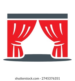 Illustration of red curtains drawn open on a stage
