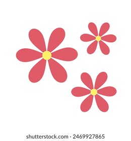 Illustration of a red daisy flower isolated on a white background, daisy flower icon