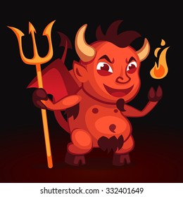 Illustration of a red devil with the pitchfork in one hand and fire in the other