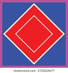 Ilustración de forma de diamante rojo sobre fondo azul con borde rosa