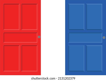 Illustration of red door and blue door