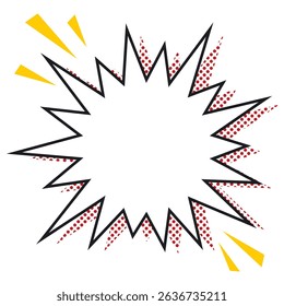 Illustration of a red dot shadow on a jagged bomb frame with a white window on a black line
