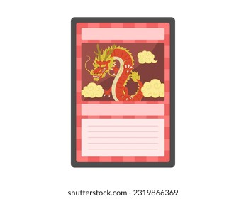 An illustration of a red dragon creature card for trading cards.