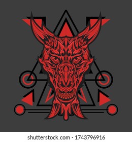 Illustration of red dragon with horns for you to use based on print media or even the mascot logo