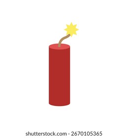 Illustration of a red dynamite stick with a lit fuse. Vector illustration