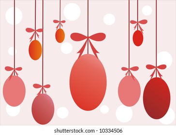 Illustration of red Easter eggs hanging on abstract background. Suitable for greetings