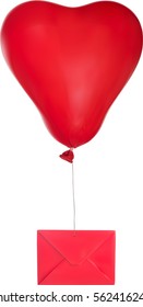 illustration with red envelope flying on large heart shape balloon