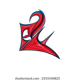illustration of a red F letter logo icon with a blue side line