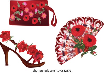 illustration with red female accessory isolated on white background
